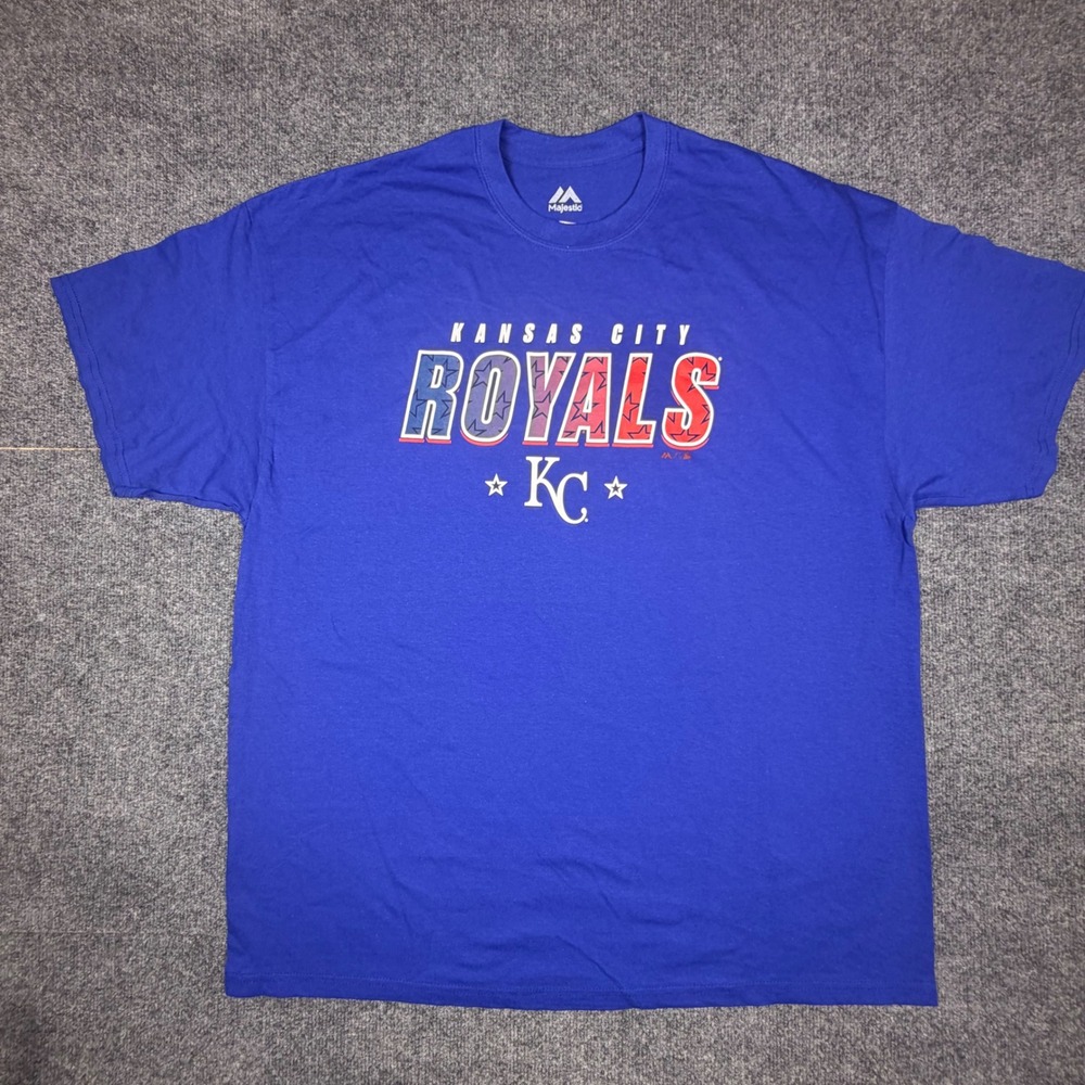 Majestic Kansas City Royals T-Shirt Mens 2XL Blue Graphic Star Pattern MLB Tee
